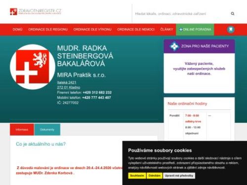 Praktický lékař pro dospělé MIRA Praktik s.r.o. - MUDr. Radka Steinbergová Bakalářová
