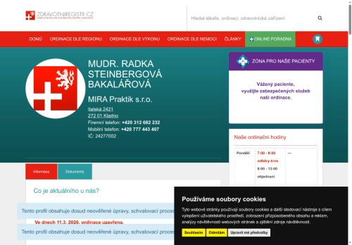 Zobrazit webové stránky Praktický lékař pro dospělé MIRA Praktik s.r.o. - MUDr. Radka Steinbergová Bakalářová