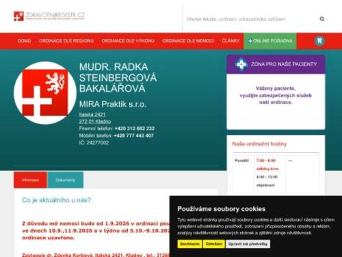 Praktický lékař pro dospělé MIRA Praktik s.r.o. - MUDr. Radka Steinbergová Bakalářová