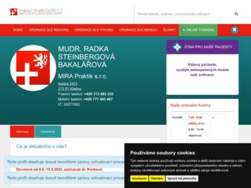 Praktický lékař pro dospělé MIRA Praktik s.r.o. - MUDr. Radka Steinbergová Bakalářová