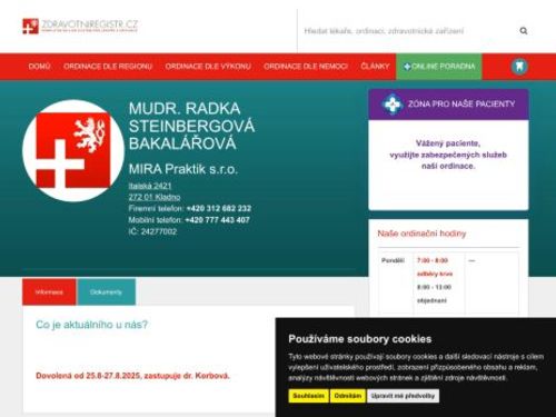 Praktický lékař pro dospělé MIRA Praktik s.r.o. - MUDr. Radka Steinbergová Bakalářová