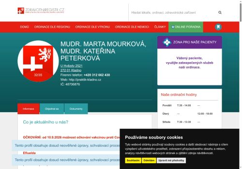 Zobrazit webové stránky Praktický lékař pro dospělé - MUDr. Marta Mourková, MUDr. Kateřina Peterková