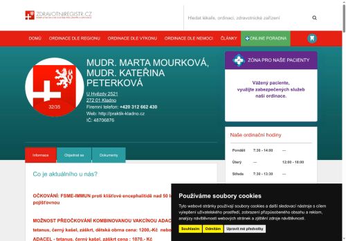 Zobrazit webové stránky Praktický lékař pro dospělé - MUDr. Marta Mourková, MUDr. Kateřina Peterková