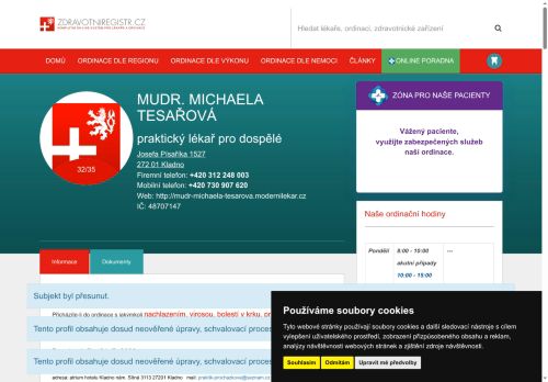 Zobrazit webové stránky Praktický lékař pro dospělé - MUDr. Michaela Tesařová