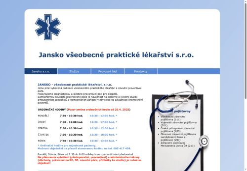 Zobrazit webové stránky JANSKO všeobecné praktické lékařství s.r.o. - MUDr. Jan Škoda, MUDr. Jan Lukša, MUDr. Kateřina Procházková