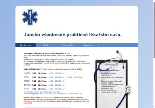 Zobrazit webové stránky JANSKO všeobecné praktické lékařství s.r.o. - MUDr. Jan Škoda, MUDr. Jan Lukša, MUDr. Kateřina Procházková