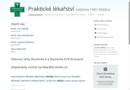 Zobrazit webové stránky Praktický lékař pro dospělé - Ordinace Saskova - MUDr. Petr Štefek, MUDr. Nina Wimberská