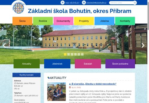 Webové stránky ZÁKLADNÍ ŠKOLA BOHUTÍN, Bohutín