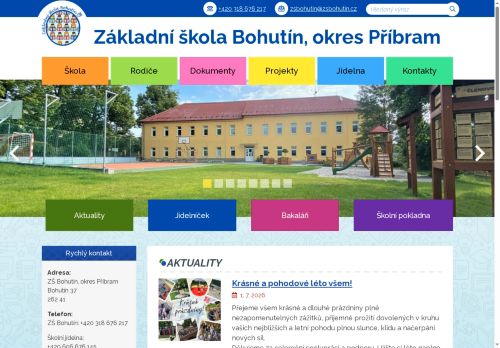 Webové stránky Základní škola Bohutín, okres Příbram, Bohutín