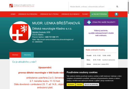 Zobrazit webové stránky Dětská neurologie - I. Všeobecná poliklinika Kladno - MUDr. Lenka Břešťanová