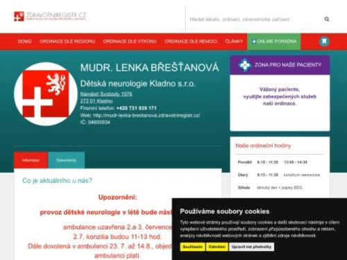 Dětská neurologie - I. Všeobecná poliklinika Kladno - MUDr. Lenka Břešťanová