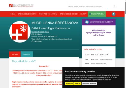 Zobrazit webové stránky Dětská neurologie - I. Všeobecná poliklinika Kladno - MUDr. Lenka Břešťanová