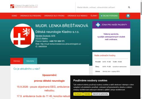 Zobrazit webové stránky Dětská neurologie - I. Všeobecná poliklinika Kladno - MUDr. Lenka Břešťanová