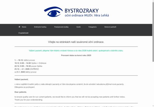 Zobrazit webové stránky Oční ordinace BYSTROZRAKY - MUDr. Věra Lehká