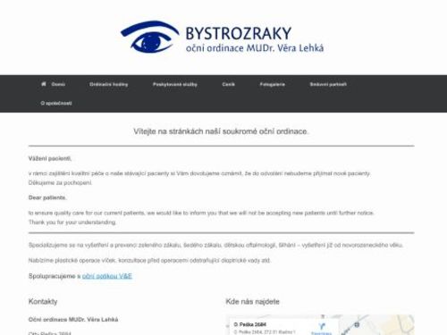 Oční ordinace BYSTROZRAKY - MUDr. Věra Lehká