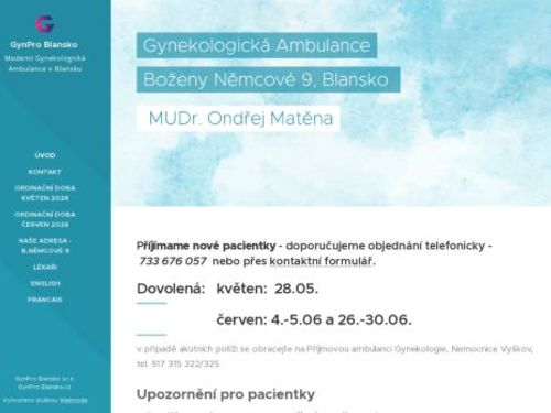 Gynekologická ambulance GynPro Blansko - MUDr. Ondřej Matěna, MUDr. Ludmila Břoušková