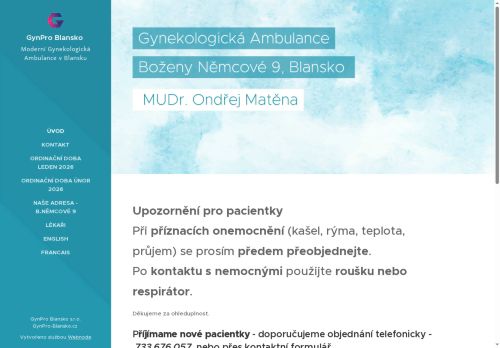 Zobrazit webové stránky Gynekologická ambulance GynPro Blansko - MUDr. Ondřej Matěna, MUDr. Ludmila Břoušková