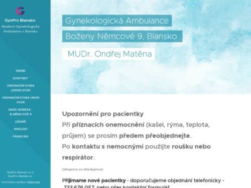 Gynekologická ambulance GynPro Blansko - MUDr. Ondřej Matěna, MUDr. Ludmila Břoušková