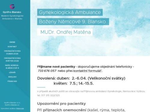 Gynekologická ambulance GynPro Blansko - MUDr. Ondřej Matěna, MUDr. Ludmila Břoušková
