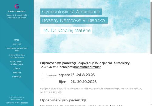 Zobrazit webové stránky Gynekologická ambulance GynPro Blansko - MUDr. Ondřej Matěna, MUDr. Ludmila Břoušková
