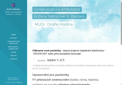 Zobrazit webové stránky Gynekologická ambulance GynPro Blansko - MUDr. Ondřej Matěna, MUDr. Ludmila Břoušková