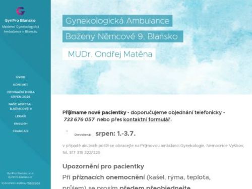 Gynekologická ambulance GynPro Blansko - MUDr. Ondřej Matěna, MUDr. Ludmila Břoušková