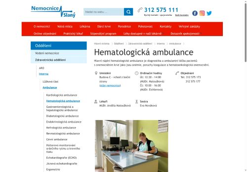 Zobrazit webové stránky Hematologická ambulance - Nemocnice Slaný