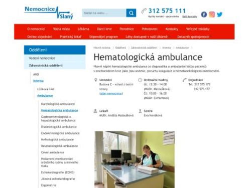 Hematologická ambulance - Nemocnice Slaný