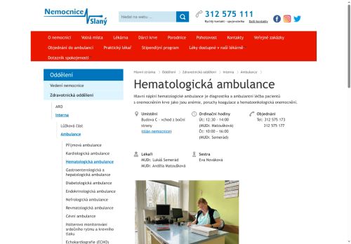 Zobrazit webové stránky Hematologická ambulance - Nemocnice Slaný