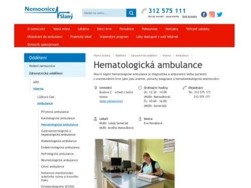 Hematologická ambulance - Nemocnice Slaný