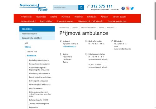 Zobrazit webové stránky Interní příjmová ambulance - Nemocnice Slaný