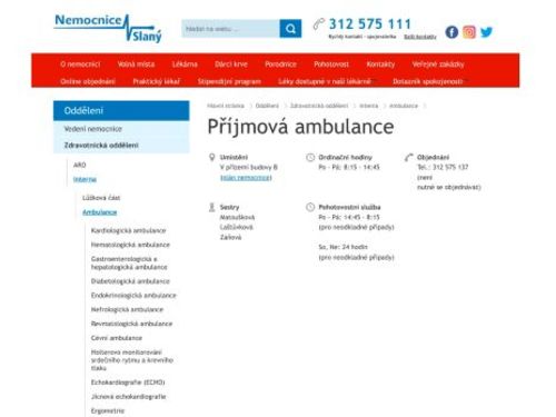 Interní příjmová ambulance - Nemocnice Slaný