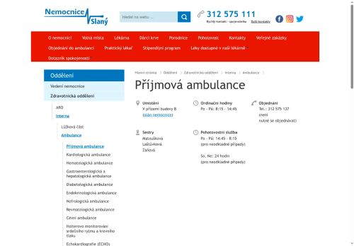 Zobrazit webové stránky Interní příjmová ambulance - Nemocnice Slaný