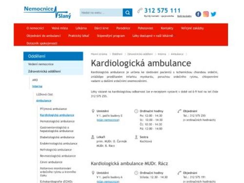 Kardiologická ambulance MUDr. D. Weissová, MUDr. J. Mácha - Nemocnice Slaný