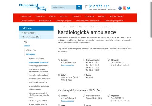 Zobrazit webové stránky Kardiologická ambulance - Nemocnice Slaný