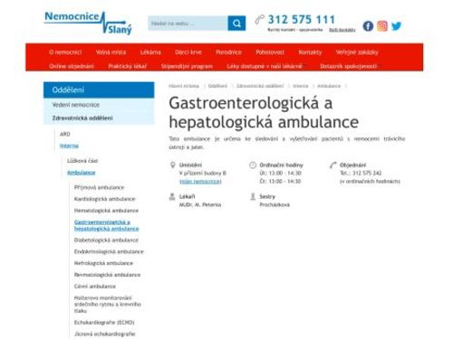 Gastroenterologická a hepatologická ambulance - Nemocnice Slaný