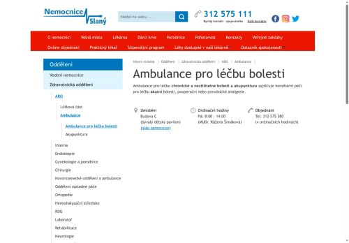 Zobrazit webové stránky Ambulance pro léčbu bolesti - Nemocnice Slaný