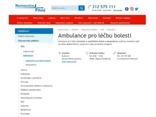 Ambulance pro léčbu bolesti - Nemocnice Slaný