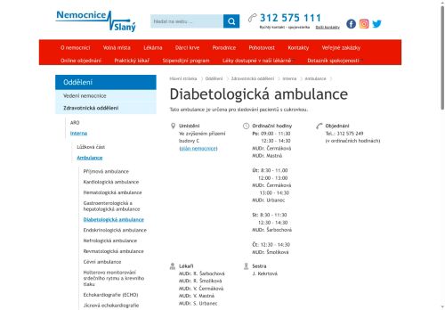Zobrazit webové stránky Diabetologická ambulance - Nemocnice Slaný