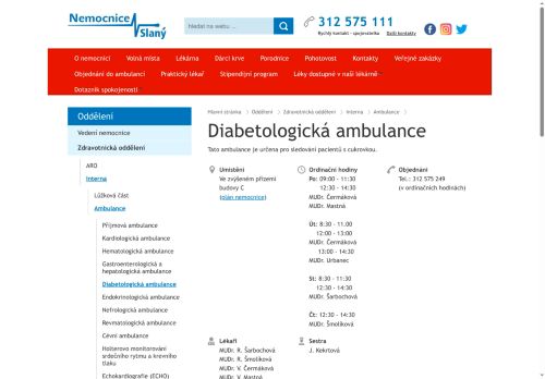 Zobrazit webové stránky Diabetologická ambulance - Nemocnice Slaný