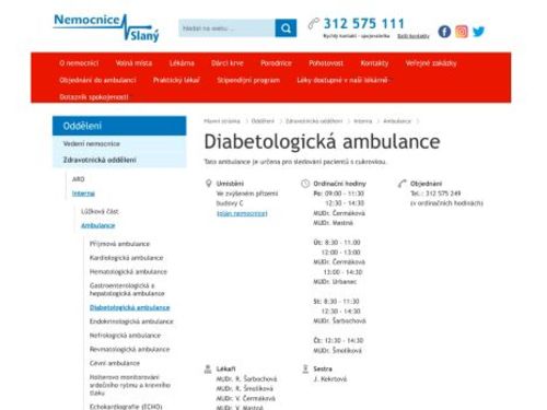 Diabetologická ambulance - Nemocnice Slaný