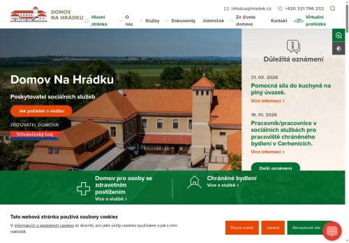 Webové stránky Domov Na Hrádku, poskytovatel sociálních služeb, Bečváry