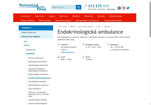 Zobrazit webové stránky Endokrinologická ambulance - Nemocnice Slaný