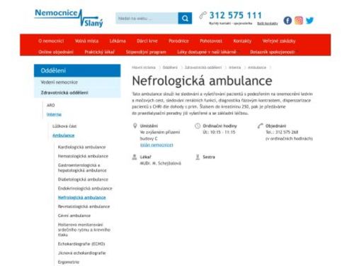 Nefrologická ambulance - Nemocnice Slaný