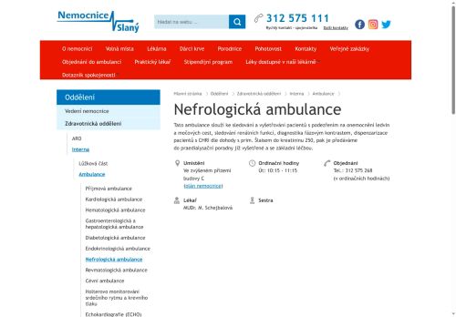 Zobrazit webové stránky Nefrologická ambulance - Nemocnice Slaný