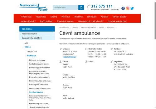 Zobrazit webové stránky Cévní ambulance - Nemocnice Slaný