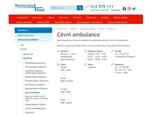 Cévní ambulance - Nemocnice Slaný
