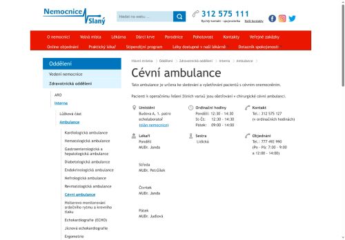 Zobrazit webové stránky Cévní ambulance - Nemocnice Slaný