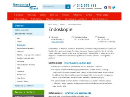 Endoskopická ambulance - Nemocnice Slaný