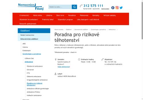 Zobrazit webové stránky Poradna pro rizikové těhotenství - Nemocnice Slaný